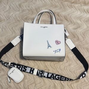 Karl Lagerfeld White Satchel with Black Strap